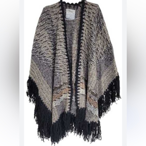 Studio Donegal Poncho Irish Handwoven Pure Wool Multicolored Vintage 1980s OS
